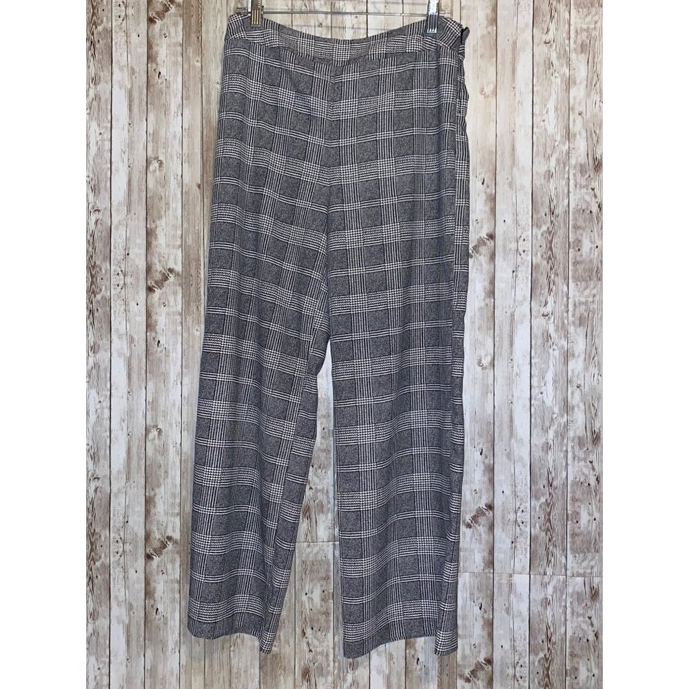 Women's E & M Gray Plaid Dress Professional Pants Size Large Side Zipper